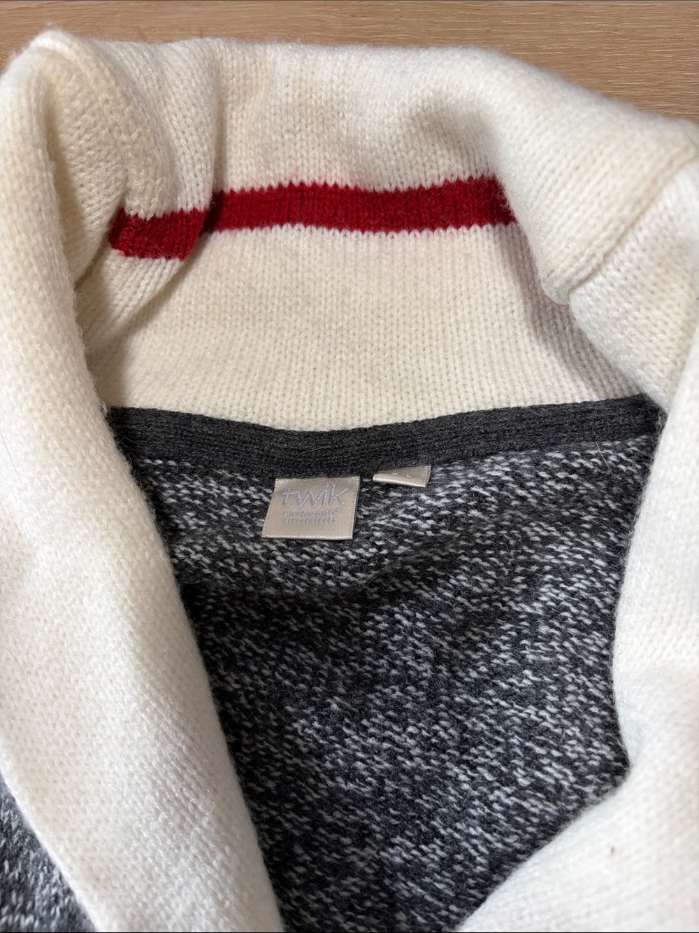 Twik Marled Knit Shawl Collar Cardigan Preppy Striped Trim - Picture 2 of 4
